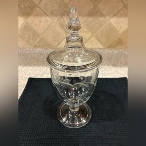 VTG 1930's Heisey Glass Large Floral Etched Covered Candy Dish Set 10.5" Tall
